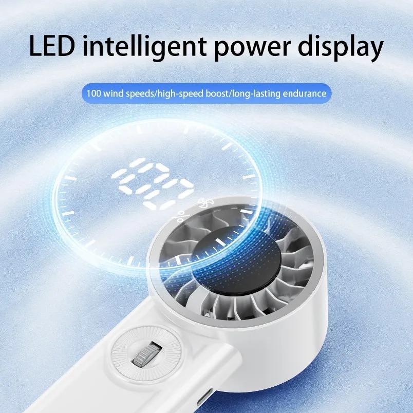 Digital Display Cooling Fan Handheld Cooling Fan 100 Level Speed Control Brushless Motor Type C Charging Outdoor Travel Fan