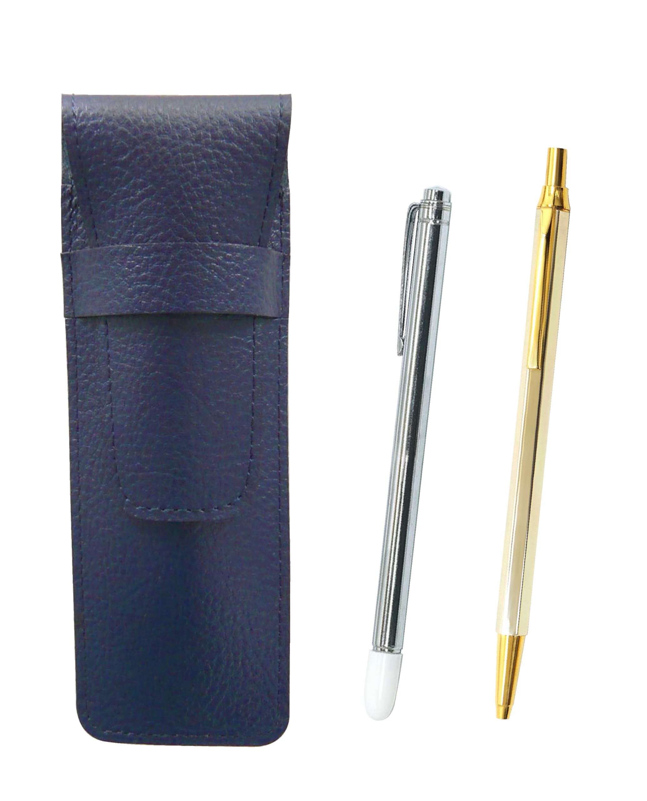 

Grained leather pencil case blue metal indicator stick and Z66 whole body gold hexagonal knock metal ballpoint pen set SASL-701S-Z66KB