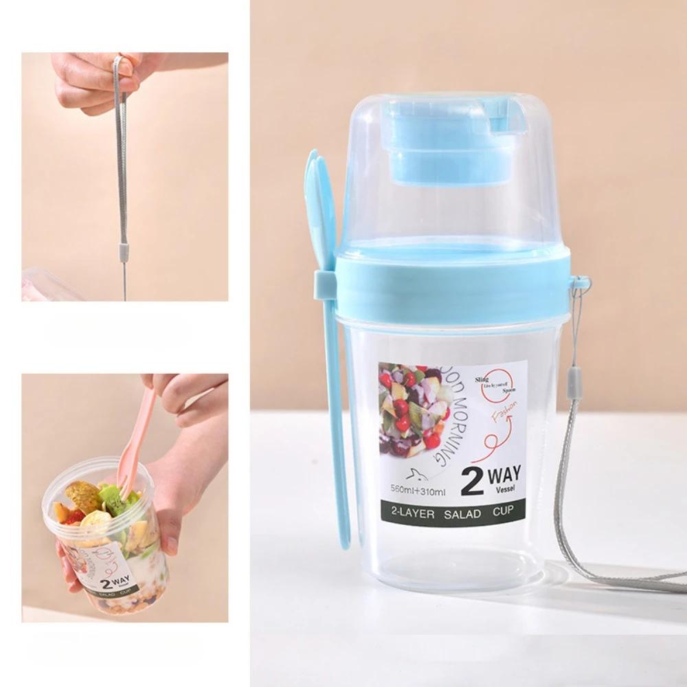 800ml Breakfast On The Go Cups with Fork Double Cup Portable Cereal Nut Yogurt Containers School Lunch Box Food Storage BentoBox