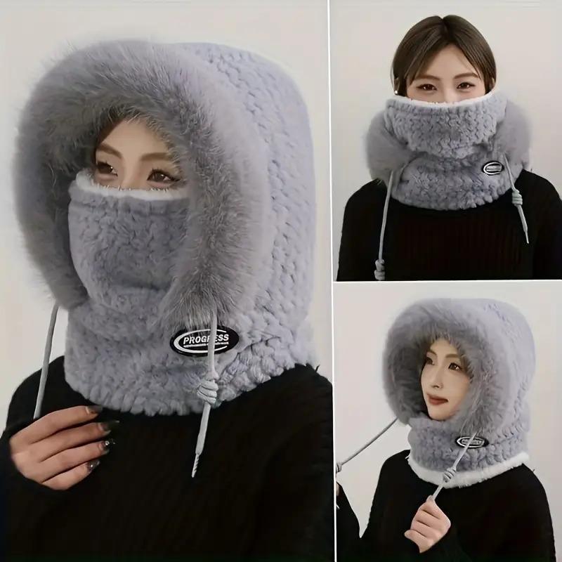 Women'S 3-in-1 Winter Scarf Mask & Cycling Hat - Thick Plush Fleece, Windproof & Ear Protection, Adjustable Neck Warmth