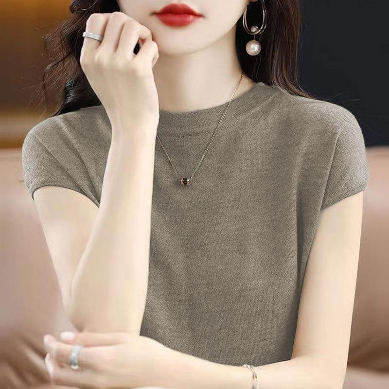 

Women Green Crew Neck Cap Sleeve Solid Color Casual Knit T Shirt S верблюд