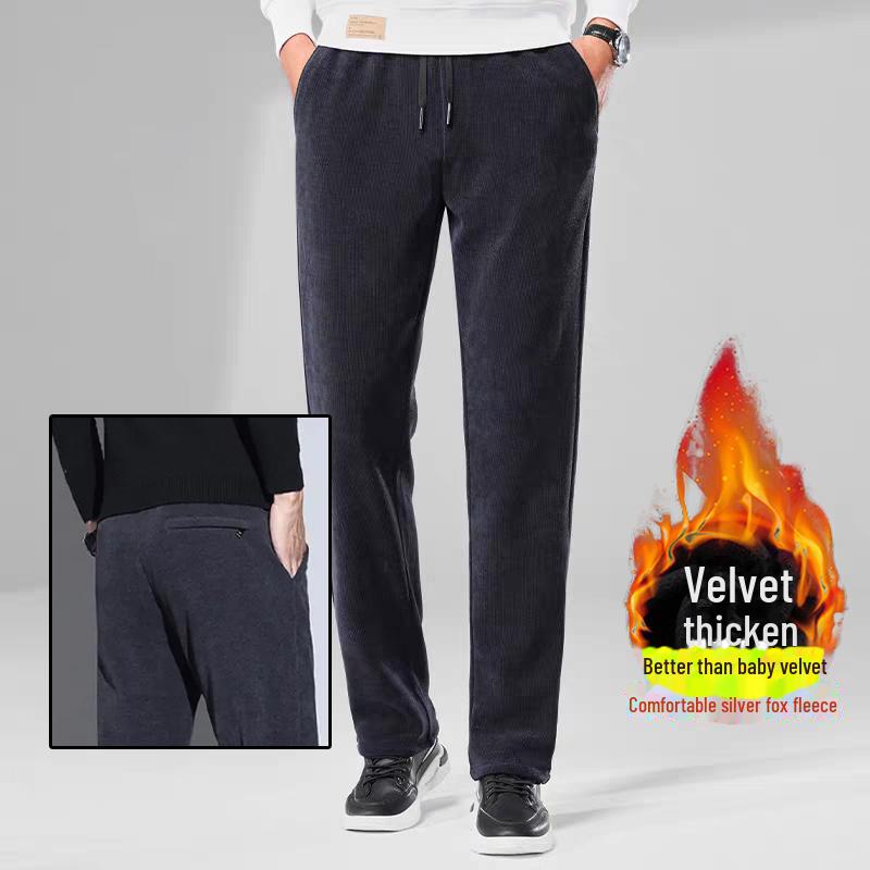 [Selected] 2024 Slim Straight Plus Velvet Casual Pants - Trendy Autumn & Winter Thickened Trousers