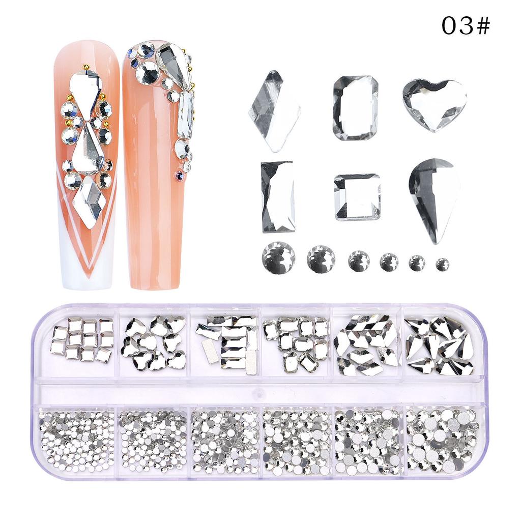 New 12 Grid Nail Drill Irregular Flat Bottomed Rhinestone AB Nail Accessory Nail Decoration
