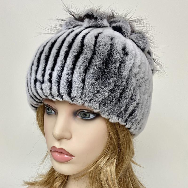 Ny vinter ekte kaninpels lue dame 100 % ekte ekte Rex kanin lue God elastisk strikket Rex kaninpels caps