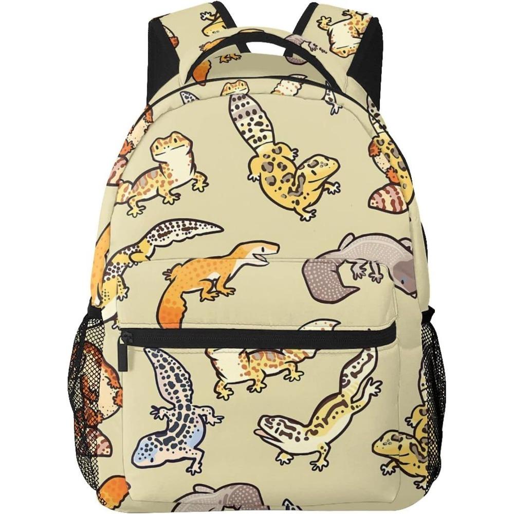 

Cartoon Cute Leopard Gecko Pattern Casual School Backpack Bag, Laptop Hiking Travel Shoulder Daypack College Bookbag for Men Wom