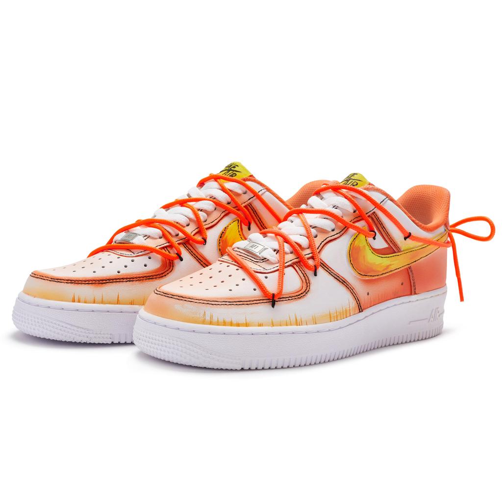 Nike Air Force 1 Low Top Skateboard Shoes Men's White Orange Yellow CW2288-111(Team80-)