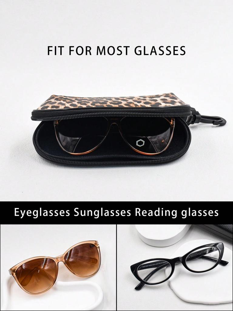 1 unidad Funda para Gafas con Cremallera y Estampado de Leopardo de Moda - Ligera, Impermeable de Caucho Cloropreno, Almacenamiento Multiusos