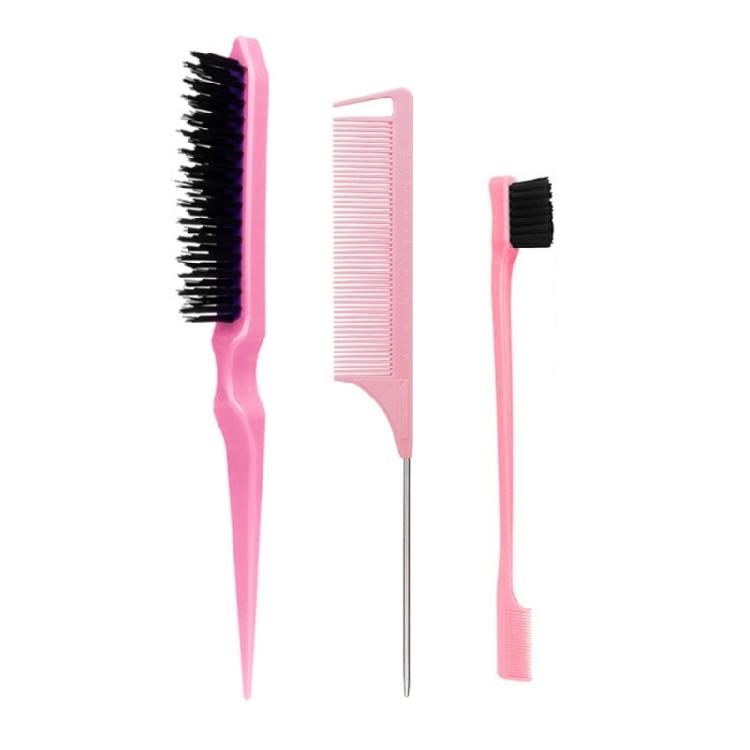 3Pcs Slick Back Hair Brush Set with 1 Pcs Bristle Hair Brush 1 Pcs Edge Brush