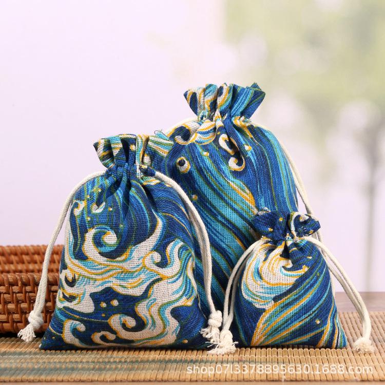 Ethnic Style Eco-Friendly Cotton Linen Jewelry Drawstring Bag 7*9 cm