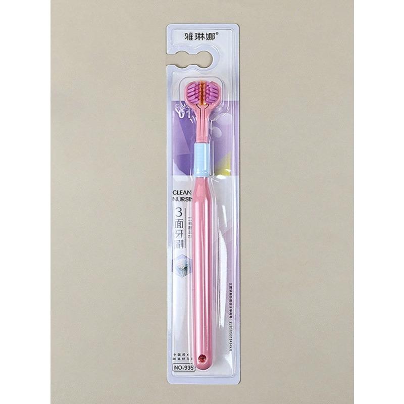 1pc 3-Sided 45 Degree Triangle Toothbrush, 3X Deep Cleaning Oral Care Toothbrush With Tongue Scraper
