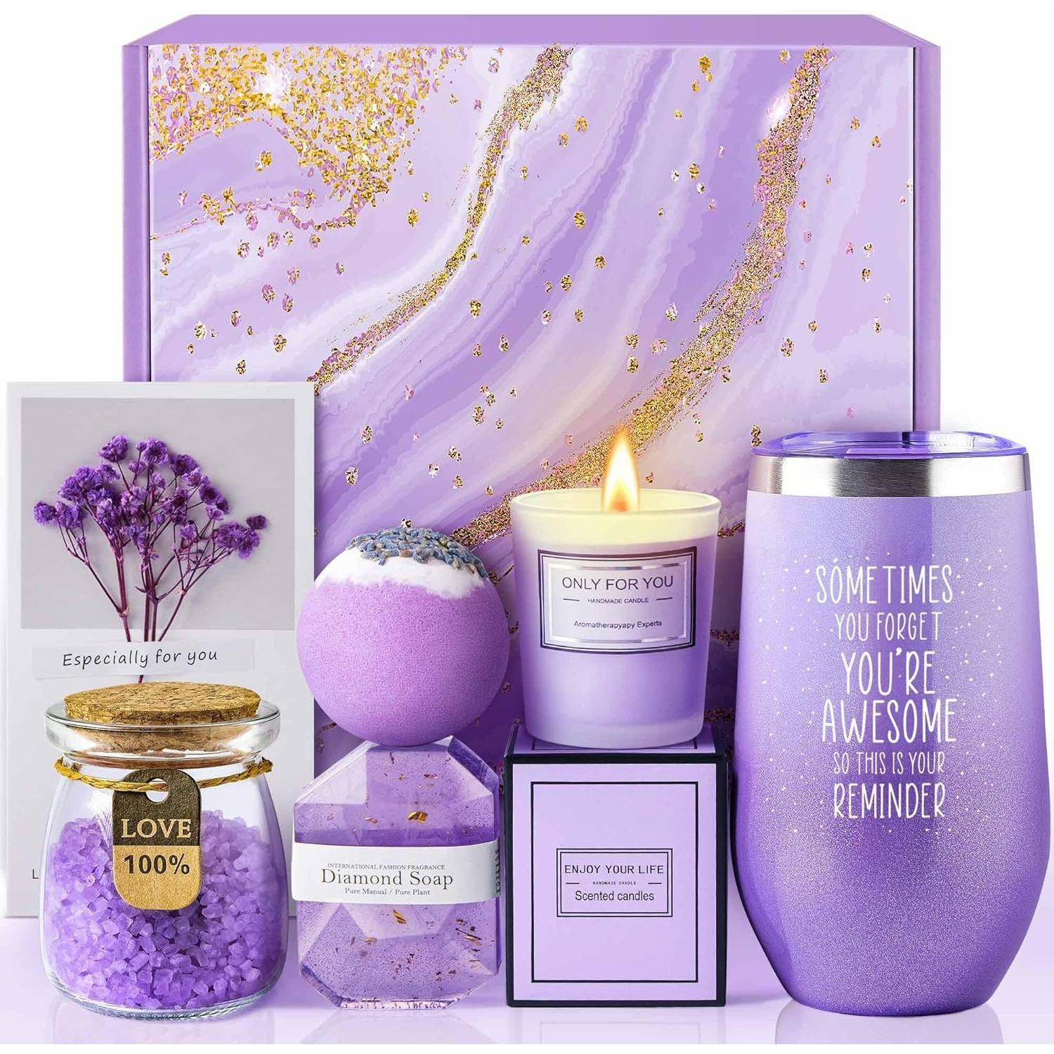 

Gifts for Women, Mom, Wife, Girlfriend, Sister, Her - Happy Birthday, Christmas, Valentine s Day, Mothers Day Gifts - Lavender Spa Gift Basket Set фиолетовый