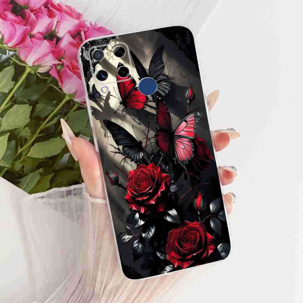 For Realme C20 Case Soft Funda Blue Butterfly Painted Cover For Oppo Realme C15 c20 C 20 15 Phone Bumper RealmeC15 Case Coque