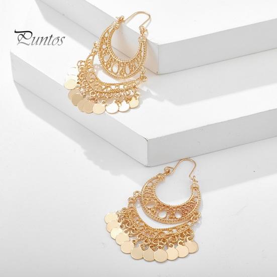 1 Pair Hanging Earrings Vintage Sequin Tassel U-shaped Hollow Out Exquisite Stainless Anti-allergy Bohemian Ethnic Party Prom Dangle Earrings