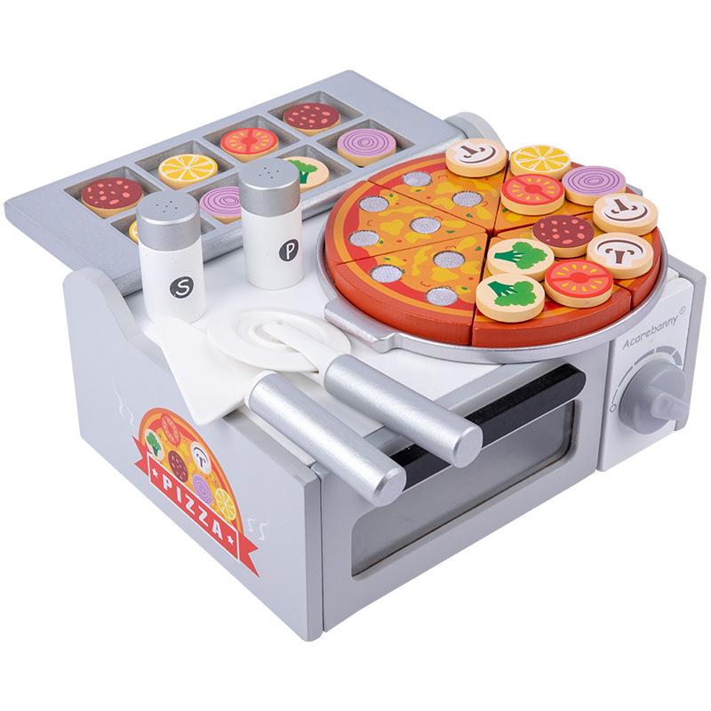 

Духовка с деревянным набором для игры в пиццу Кухонная игрушка Реалистичные начинки Инструменты И