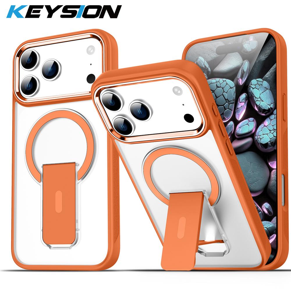 

KEYSION Противоударный матовый полупрозрачный чехол для MagSafe для iPhone 17 Pro Max 17 Air с подставкой, беспроводная зарядка, задняя крышка для телефона for iPhone 17 Pro Max оранжевый