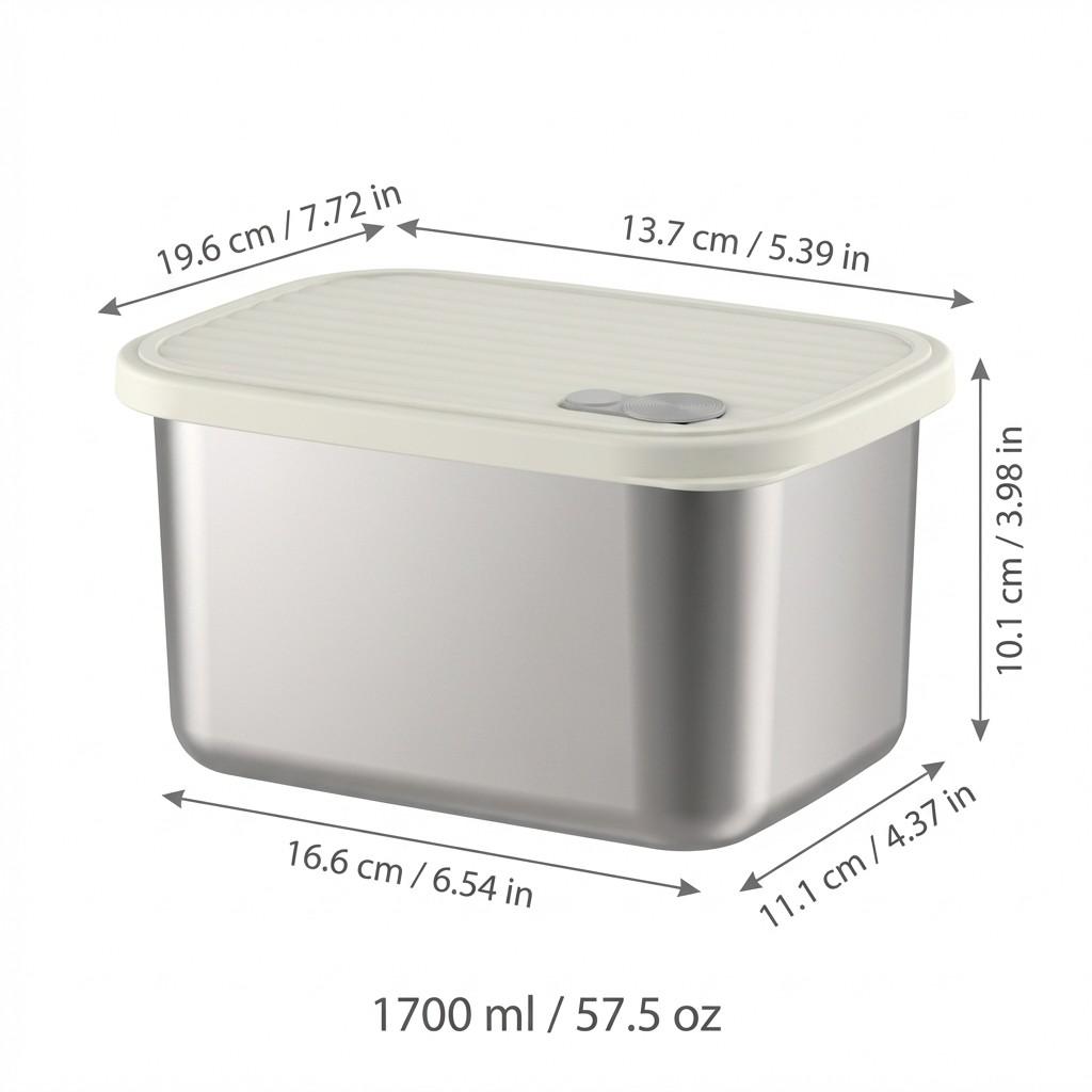 Large Capacity Food Storage Container 304 Stainless Steel Lunch Box Refrigerator Sealed Fruit Vegetable Fresh-keeping Box