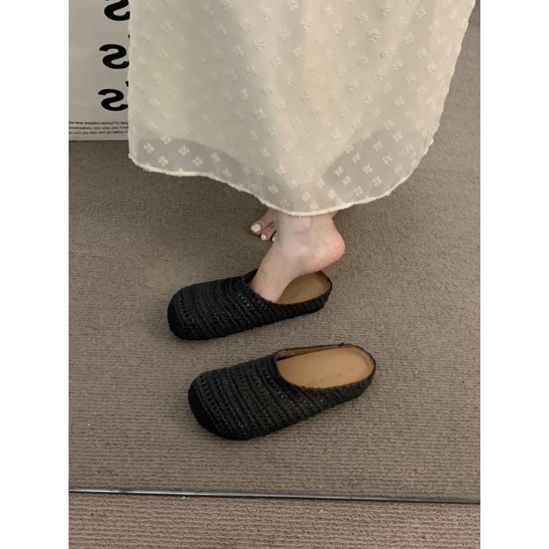 Woven Bag Head Slippers Women's Summer Wear Beach Soft Bottom Lazy High Value Flat Bottom Cool Slippers