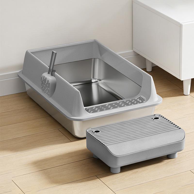 Extra Large Stainless Steel Anti-Splash Cat Litter Box: Easy-Clean, Semi-Enclosed, Deep Design