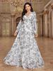 Women's European & American Fashion Chiffon Print Dress with Casual Back Tie and Long Sleeves for Evening Wear