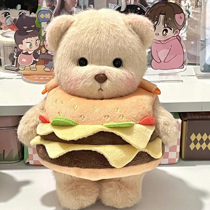 Burger Teddy Clothes Bear Plush Toy Outdoor Backpacks Children Cartoon Doll Cute