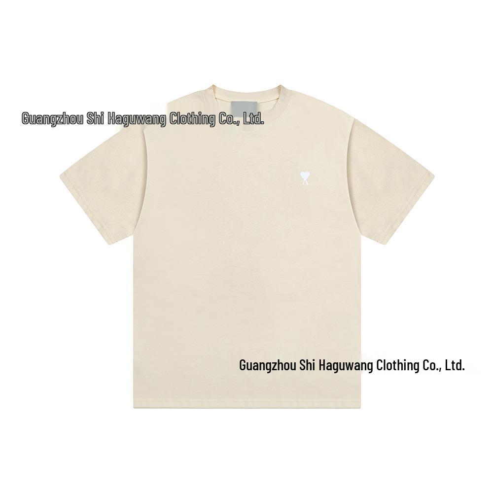 

AMI CLAMS Unisex Casual Cotton Crew Neck T-Shirt with Small Heart Embroidery Small абрикосовий