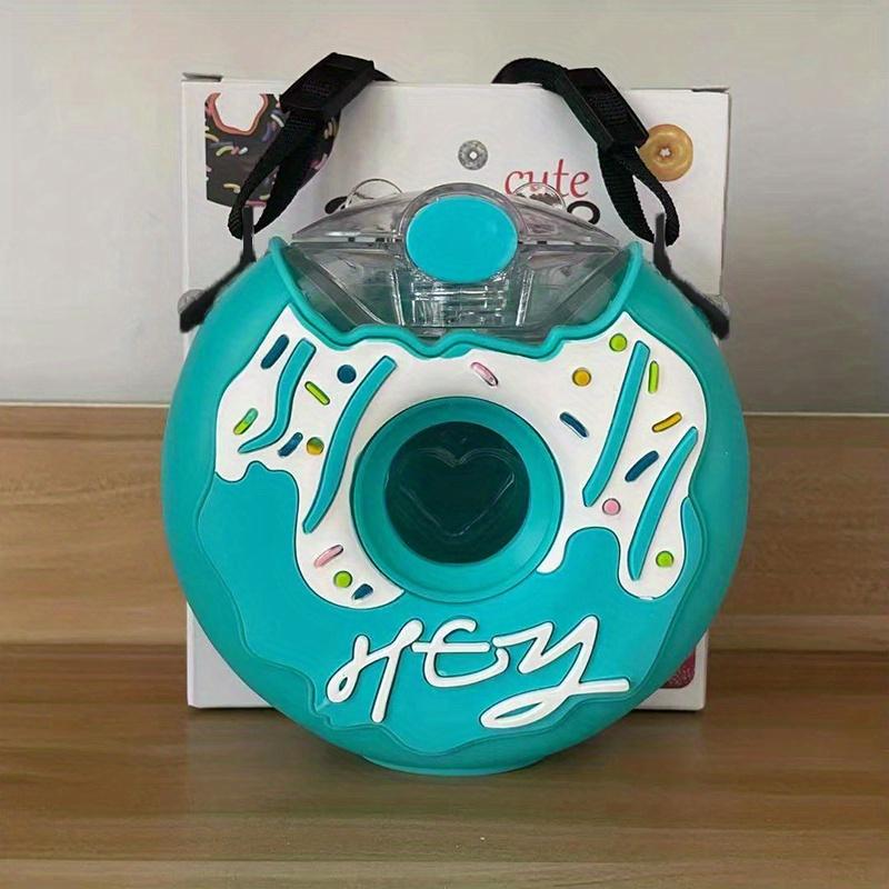 13oz Donut-Shaped Sports Water Bottle Leakproof BPA Free Outdoor Plastic Cute Water Bottles With Adjustable Shoulder Strap Straw