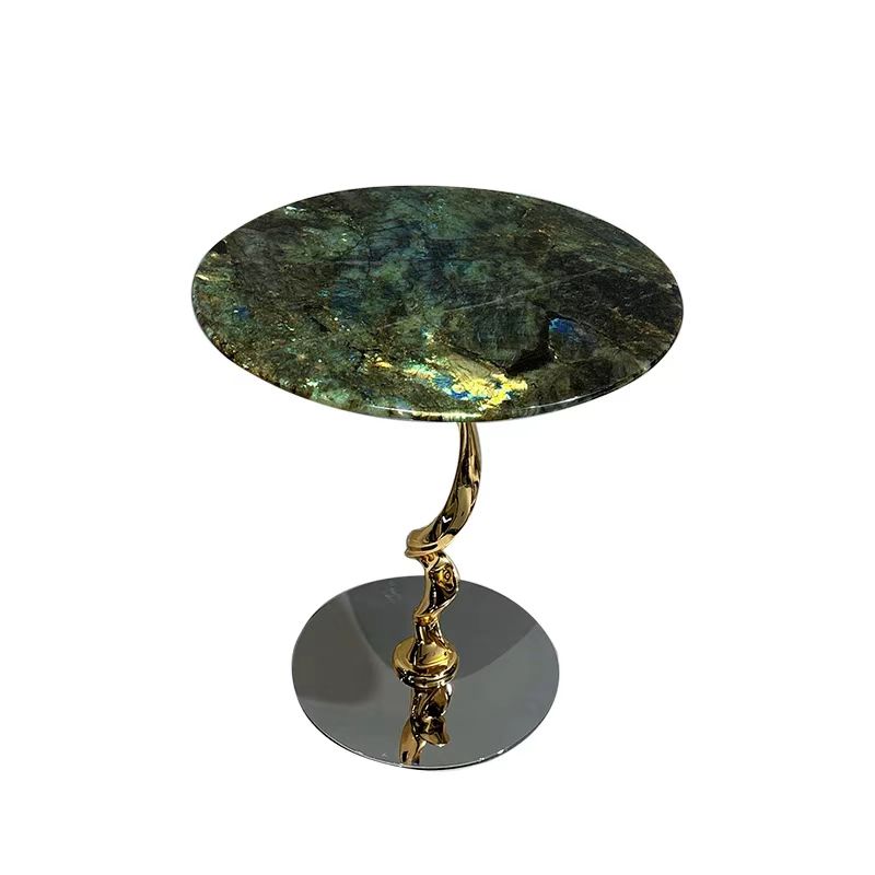 The Side Table Is a Modern, Light Luxury and Simple Round Table with Corner Support Feet and Marble Round Table Base