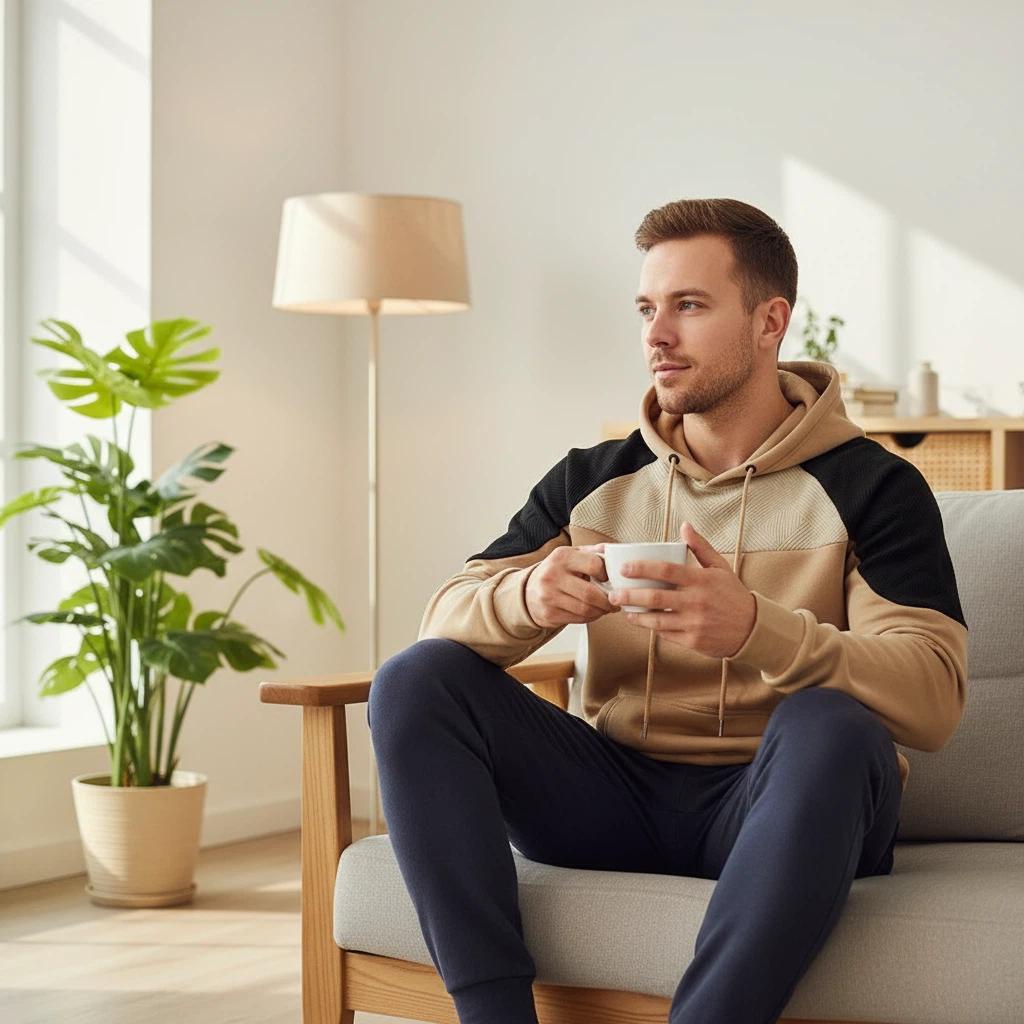 Autumn/Winter New Trend Loose Patchwork Color Block Raglan Sleeve Hooded Sweatshirt Men's Casual Pullover Outerwear