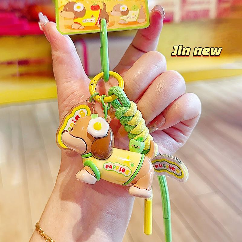 

Tomato Green Pepper Dachshund Dog Braiding Rope Resin Keychain For Pendant Car Green Pepper Sausage Dog