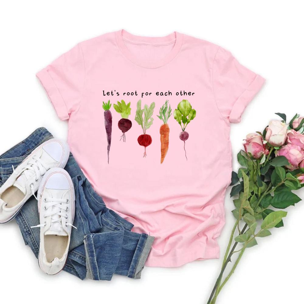 Lets Roots for Each Other Vegetable T-Shirt Uplifting T Shirt Unisex Short Sleeve Tshirt Vintage Gardening Tee Retro Women Tops
