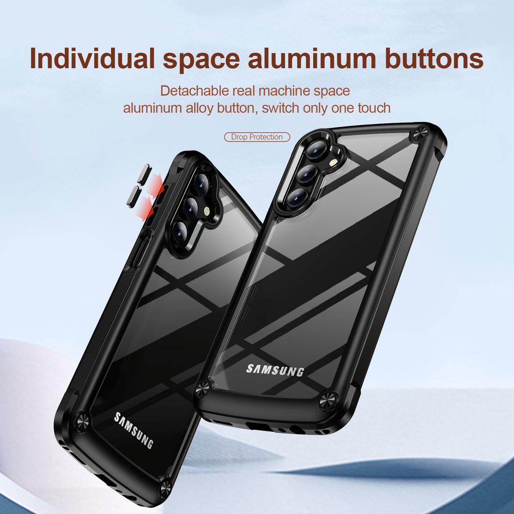 For Samsung Galaxy A15 4G/5G Phone Case Hybrid PC+TPU Back Cover with Alloy Lens Frame