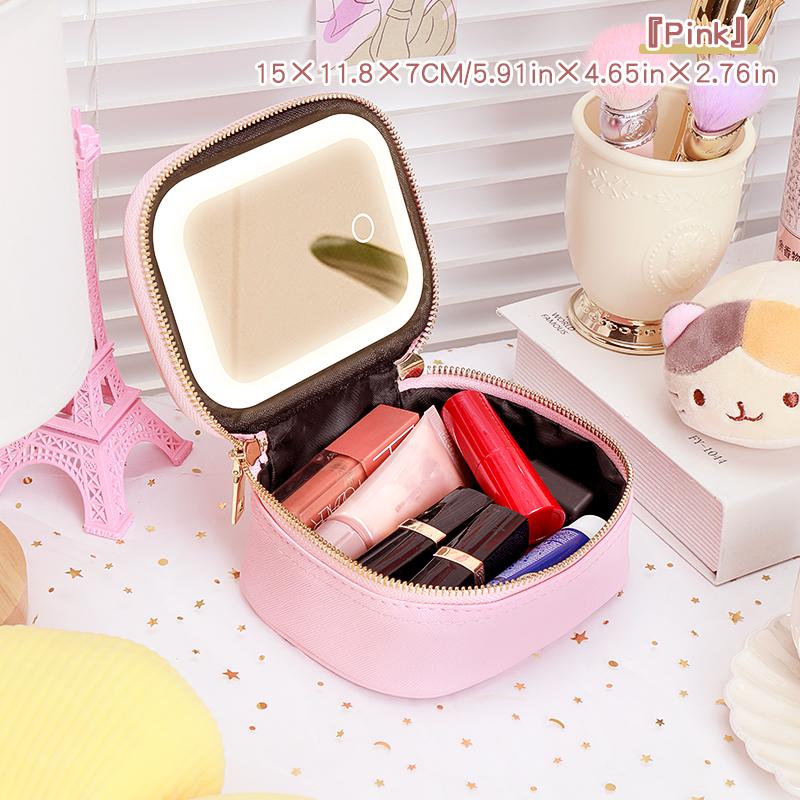 

1 pc LED Cosmetic Case with Lights and Mirror Cosmetic Bag, USB Rechargeable &Detachable mirror розовый