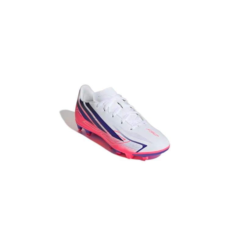 [Adidas] F50 HYPERFAST Club FxG Soccer Cleats for Boys, Size OMS25, Footwear White/Solar Purple/Solar Turbo (KK1308), Size 23.0 cm