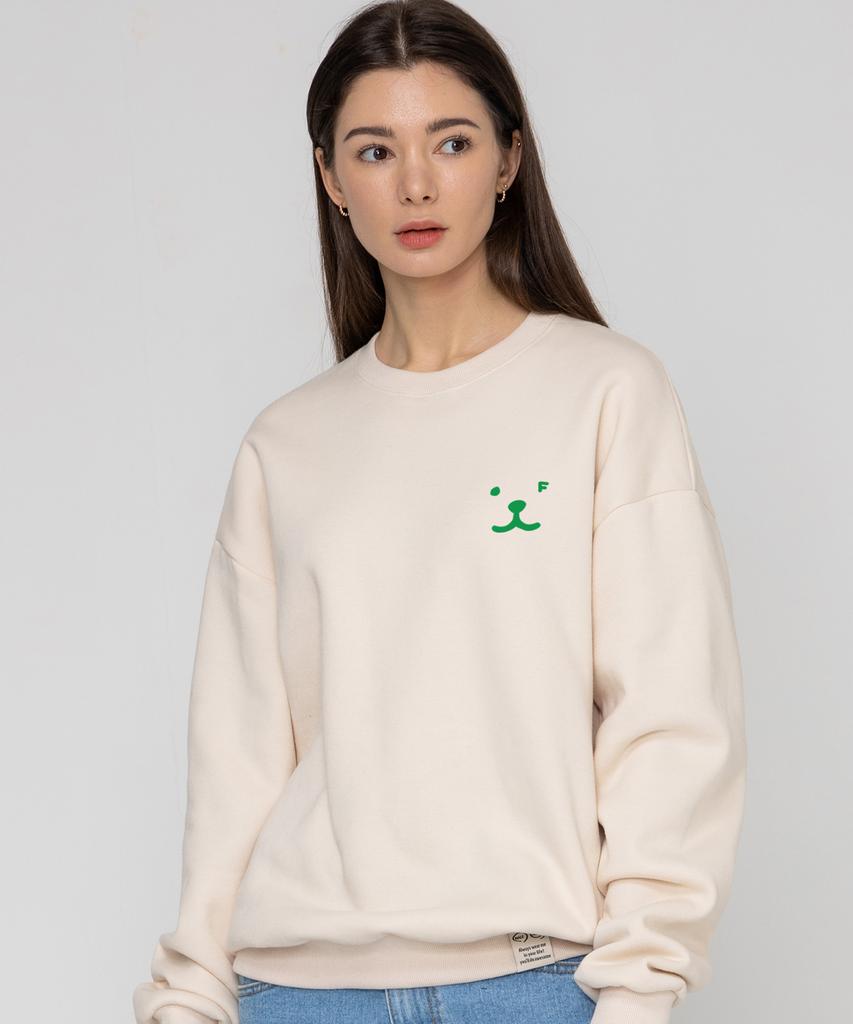 GRAVER [Unisex] Puppy Face Small Drawing Smile Sweatshirt_Cream/Green Logo