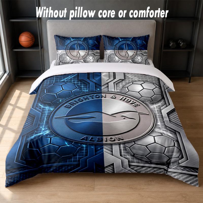 Brighton & Hove Albion Football Design Ensemble de literie 1 housse de couette + 2 taies d'oreiller Linge de lit doux respirant pour la maison