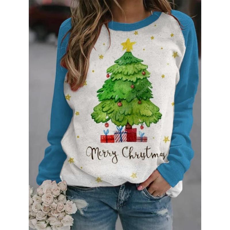 Shoulder sleeves autumn winter letter loose 3D printed long sleeved round neck sweatshirt Pullovers & Long Sleeves (women’s)