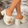Fashion Square with Waterproof Table Slippers Summer New Round Head Open Toe Fabric Butterfly Knot Non-slip High Heels