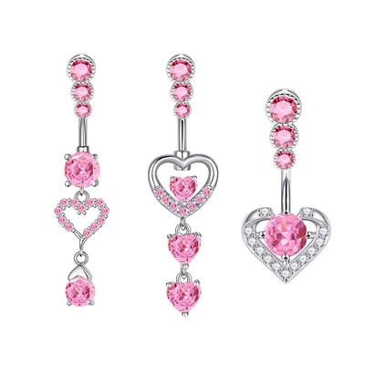 Fashion Navel Ring Delicate Zircon Bow Heart Belly Button Ring Piercing Barbell Pendant For Women Girls Body Piercing Jewelry
