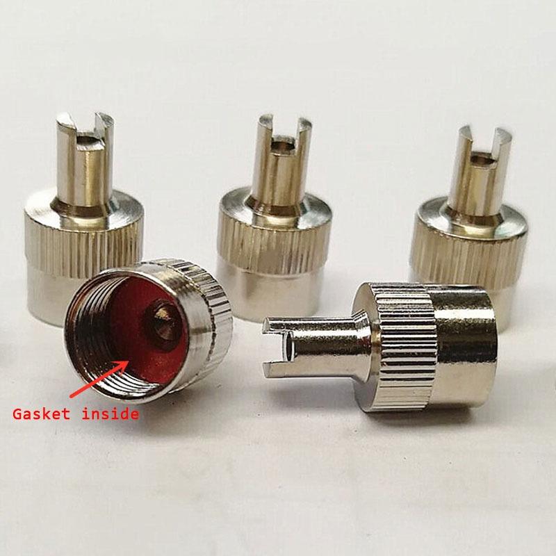 30pcs Slotted Head Valve Stem Caps with Core Remover Tool for Car Motorcycle Silver, Copper Universal