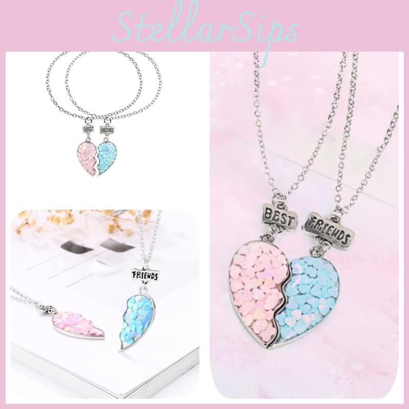 Trendy Geometric Alloy Necklace Set For Best Friends Shiny Heart Pendant