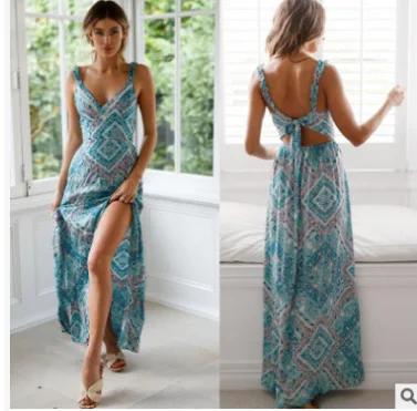 

Women Floral V-neck Camisole Dress Summer Casual Beach Holiday Dresses Sundress Appliques Spaghetti Strap S небесно-голубой
