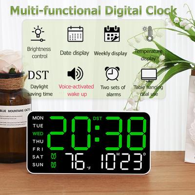 Multifunkční digitální hodiny Hlasem aktivovaný budík Dva budíky/Zobrazení teploty Nástěnné hodiny do ložnice Více barev k dispozici