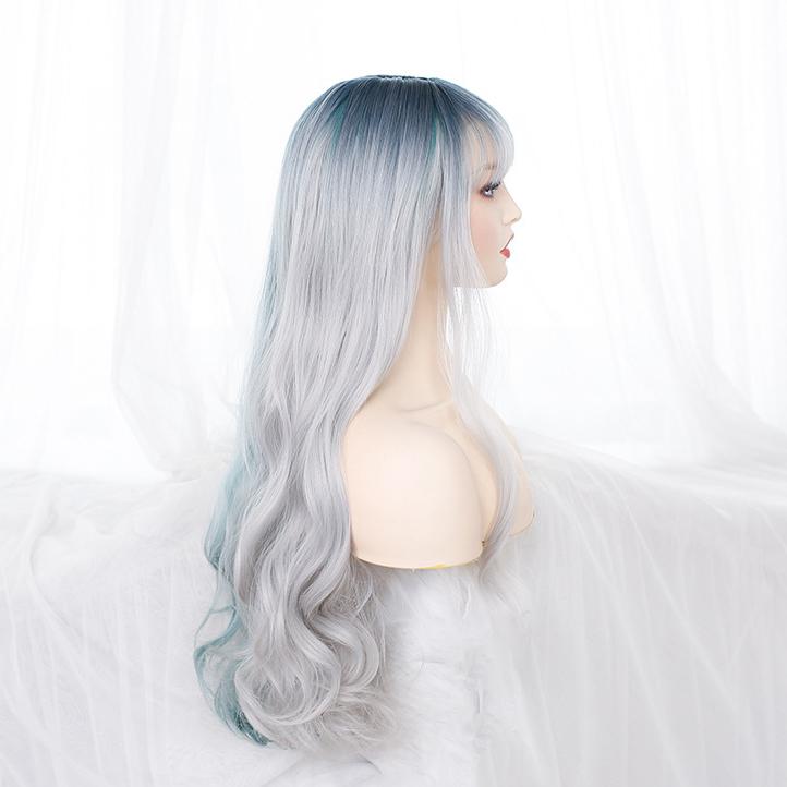 Bybrana Damen Zweifarbige Pony Persönlichkeit Big Wave Synthetische Perücke Hochtemperatur Cosplay