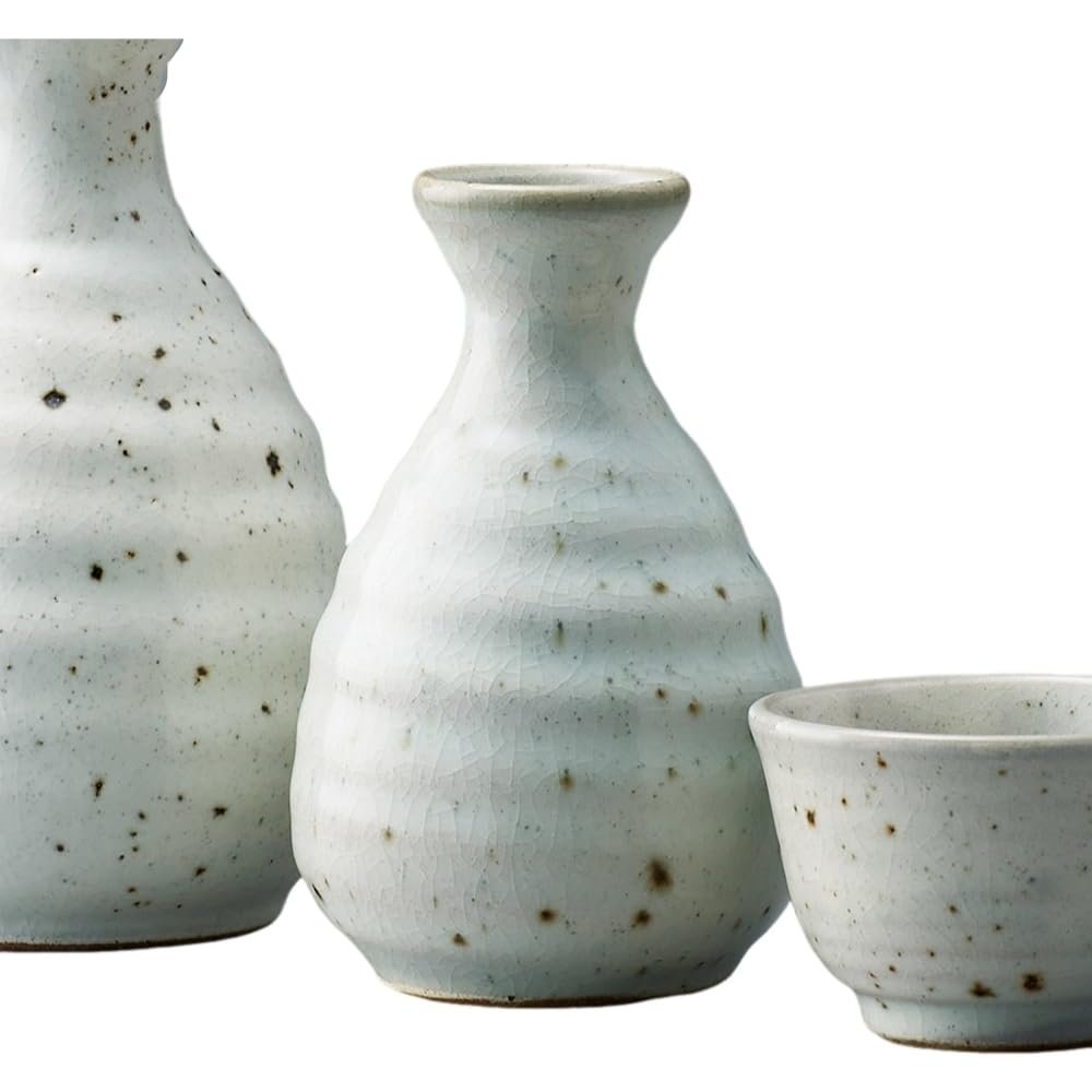 Sake Tokkuri and Ochoko Bottle and x Kohiki Celadon 2 Tokkuri and Sake Cup Mino Ware Ale-net Set, (Sake Cup) Set, 8.5cm H14cm, Approx. 260cc, No.