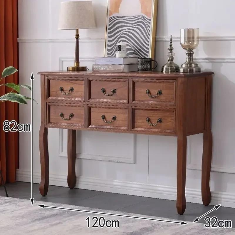 W2557 Retro Solid Wood Console Table for Entrance American Decorative Double Drawer Tables Light Luxury Living Room Table for Ho