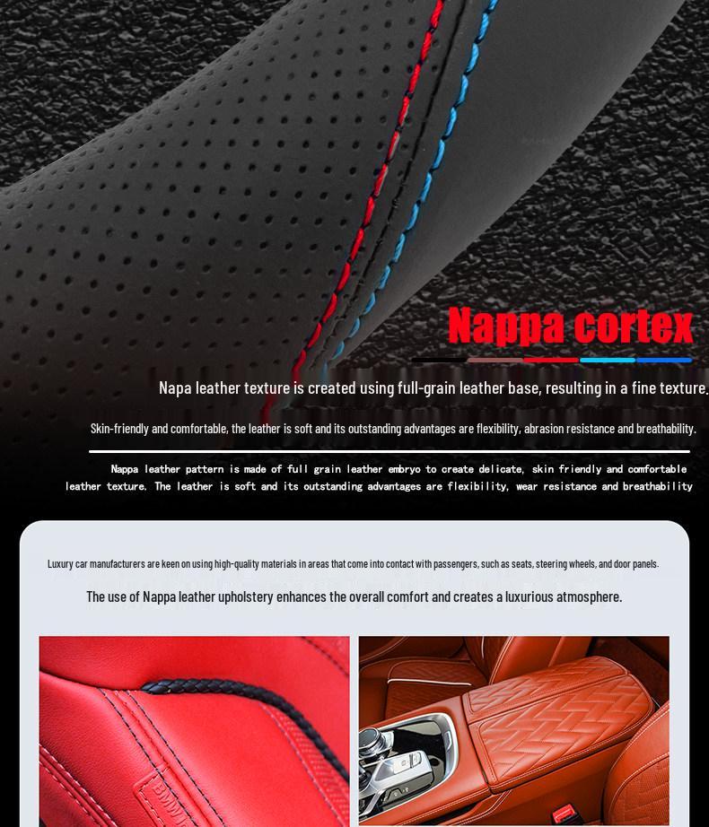 Genuine leather, hand-stitched non-slip steering wheel cover for BYD Dolphin 2021-2023 models.