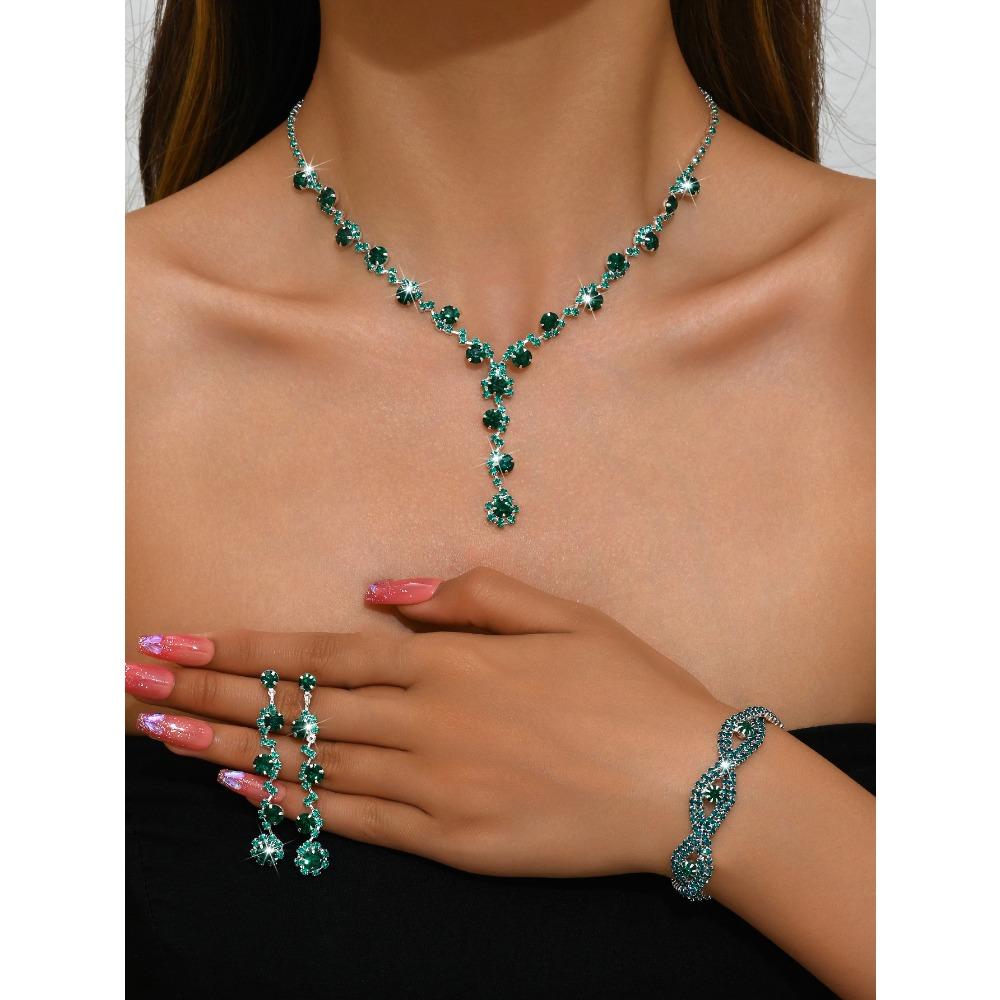 Crystal Rhinestone Necklace Earrings Bracelet Three-piece Jewelry Accessories Wedding Accessories Versatile