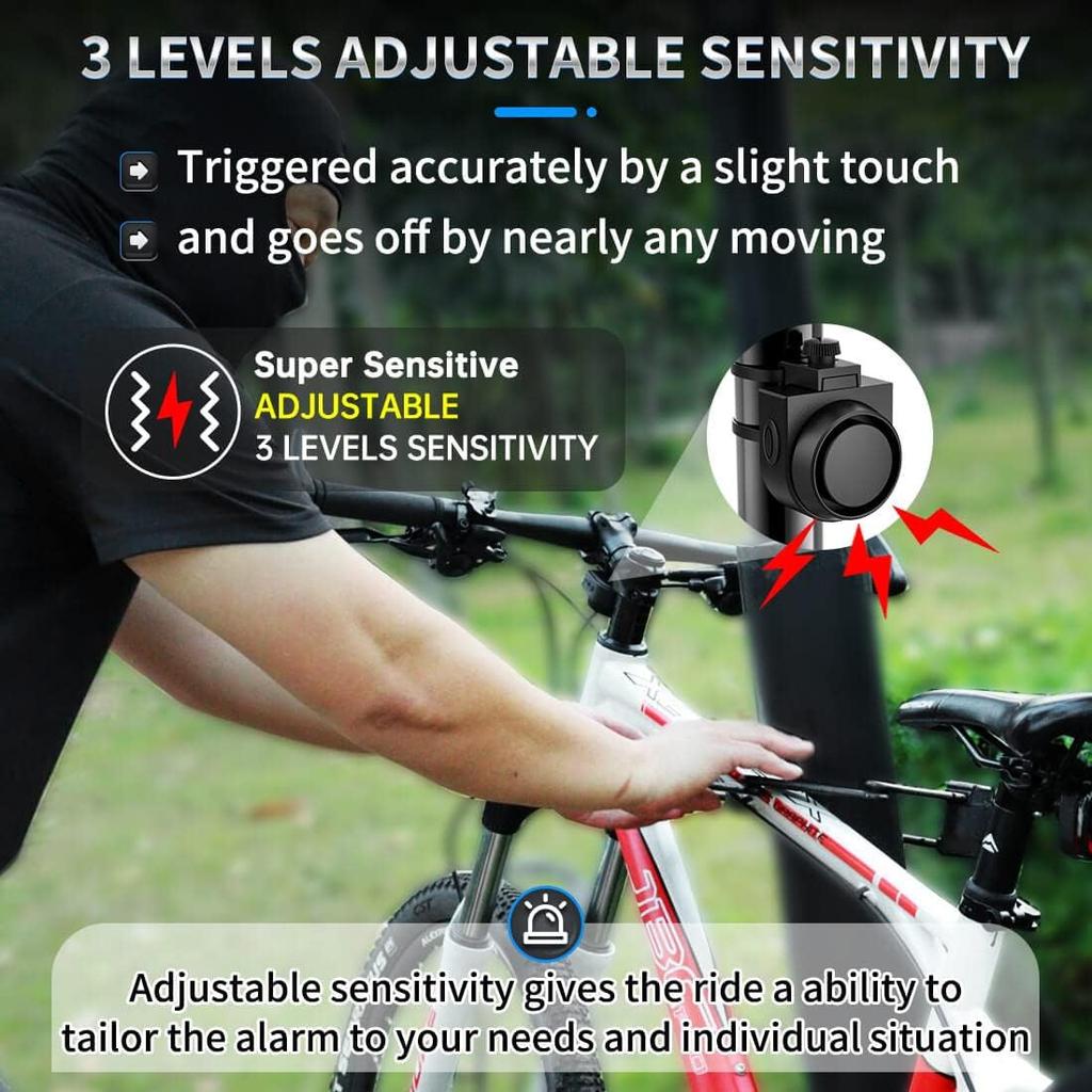 Wireless Remote Bike Alarm: 115DB Super Loud Bicycle Vibration Motion Sensor Siren Anti Theft Security System Motorcycle Alarm Waterproof USB-C