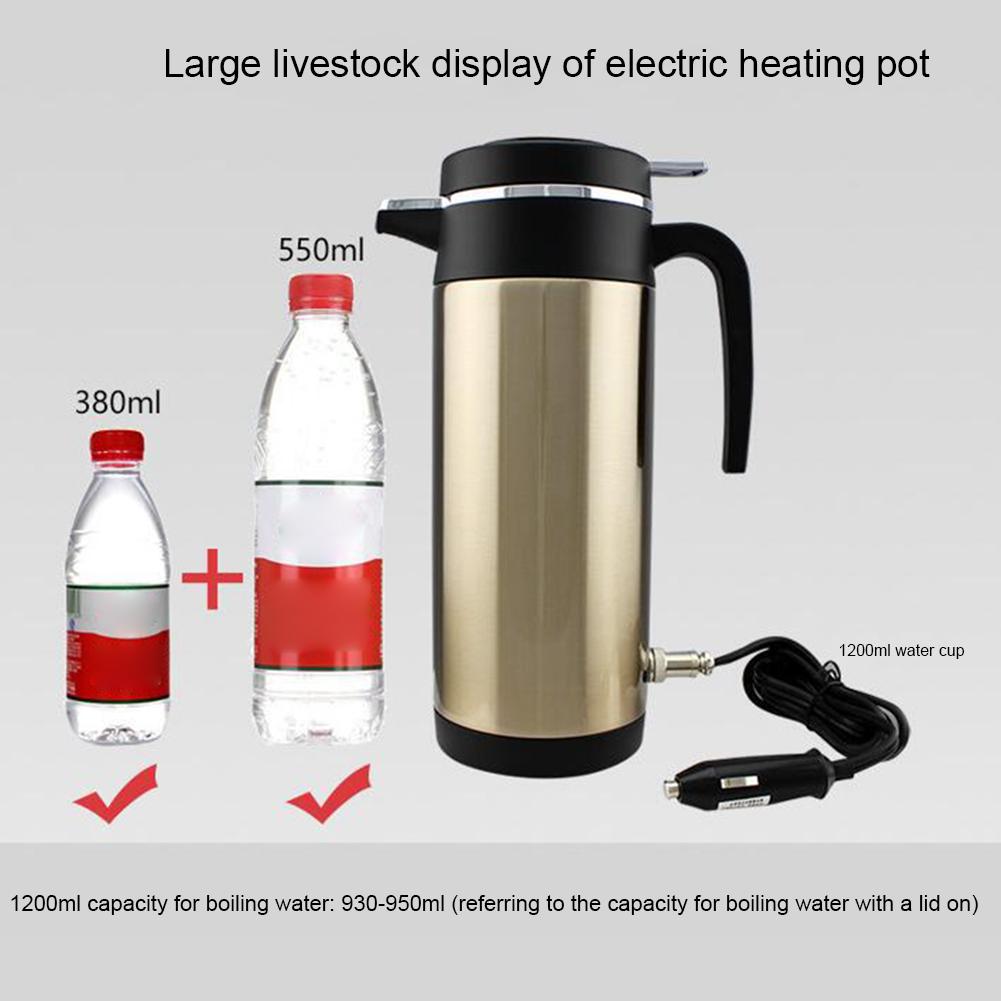 1200ML/750ML Large Capacity Car Hot Kettle Car Truck Water Heater Auto Shut Off 12/24 V Fast Boiling for Coffee Tea Drinks Pots