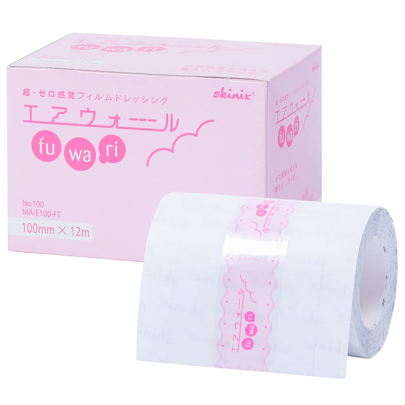 

Skinix Air Wall Fuwari 100 мм x 12 м Чувствительная водонепроницаемая пленка Пленка 1 Ультра-нулевой рулон, Повязка, Прозрачный, Рулон, MA-E100-FT